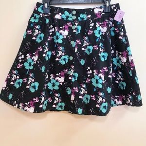 Adrienne black floral print A line skirt NWT